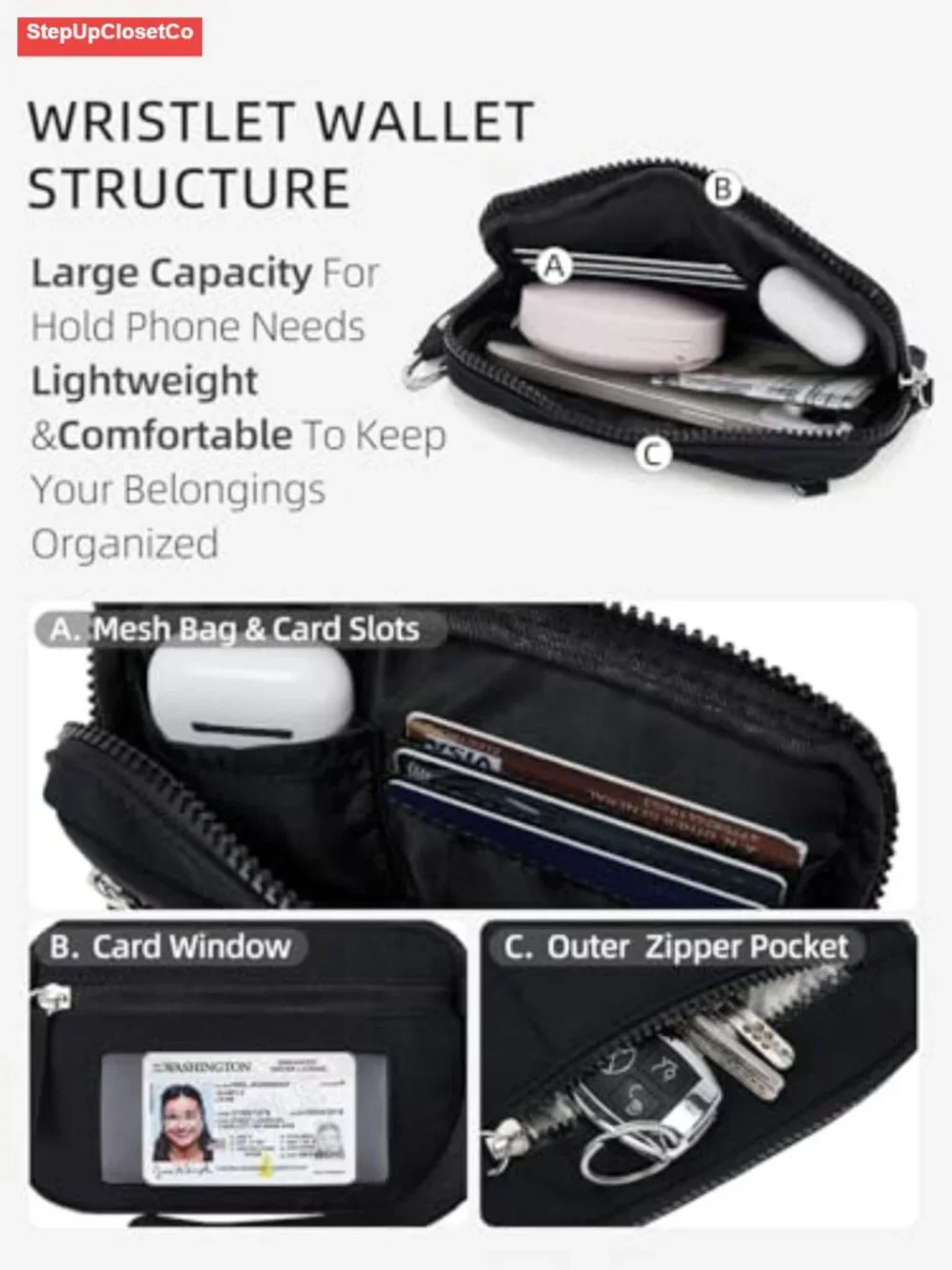 RFID Blocking Quilted Nylon Wristlet Wallet for Women with Card Slots and